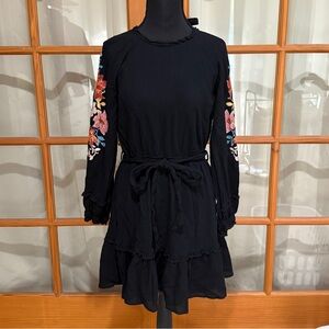 ANDREE BY UNIT Black Dress with Floral Embroidery Size S